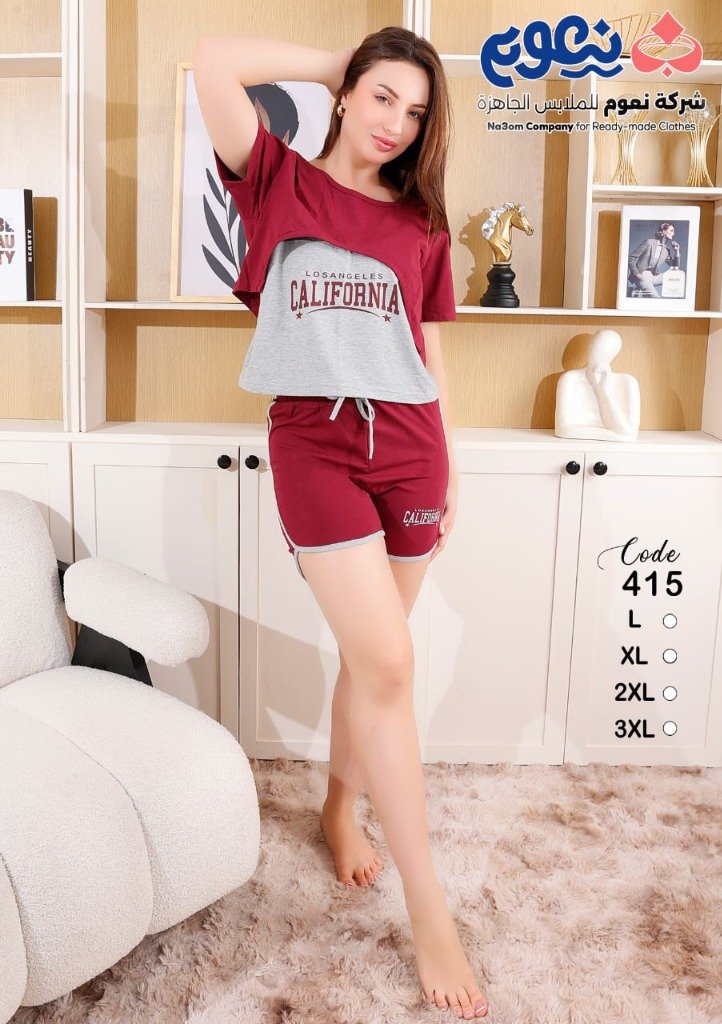 بيجامة شورت عنابي